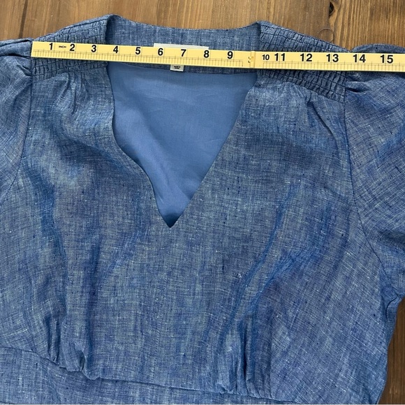Boden Blue Anna Linen Tiered Dress Puff Ruffle Sleeves Size 10 Fit & Flare - Picture 5 of 15